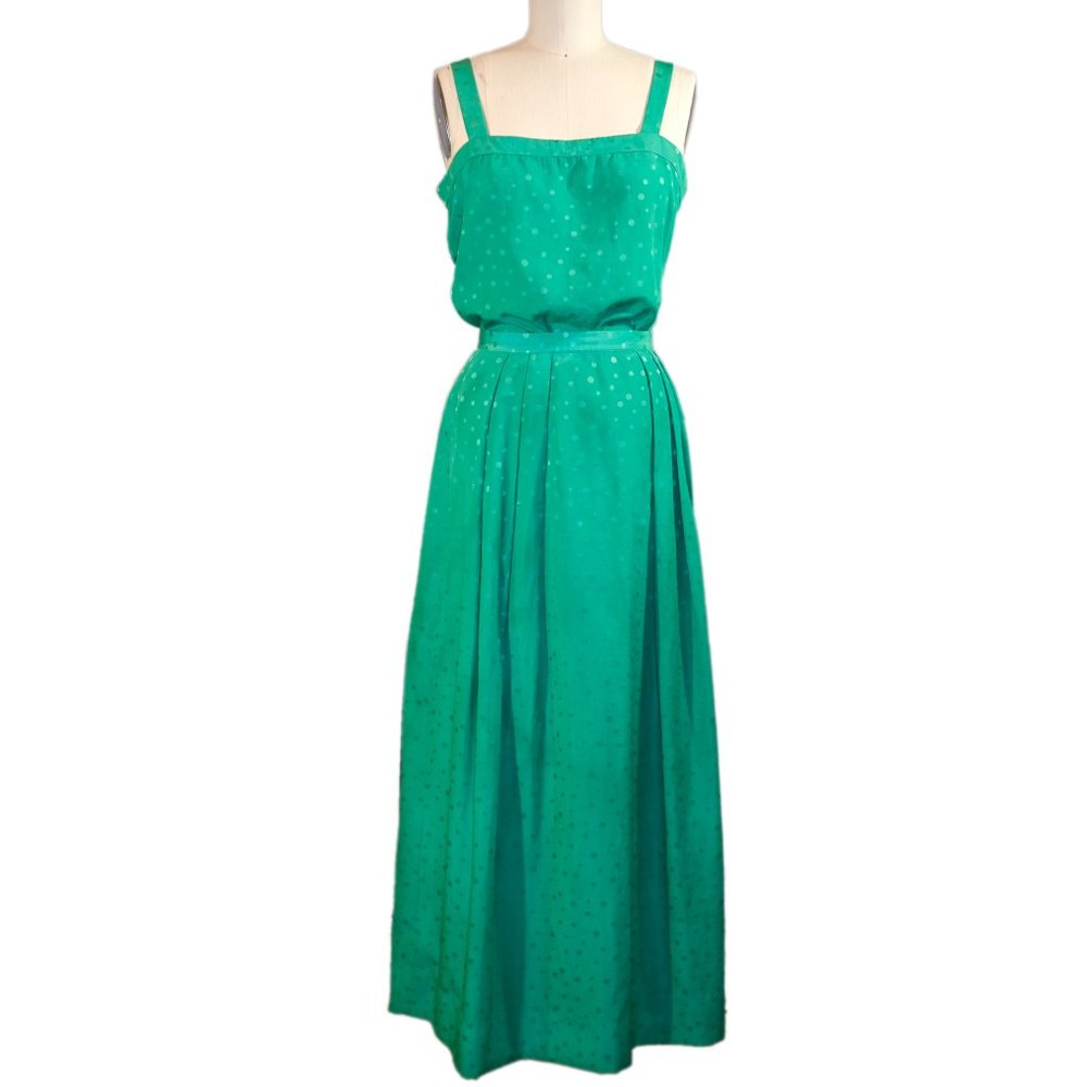 Vintage Doncaster 2 Piece Maxi Dress - Mint Green Dot - Size 8/10
